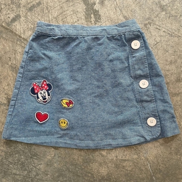 Disney Minnie Mouse Patch Denim Chambray Skirt Skort Girl's Large 10-12 EUC - Picture 1 of 10